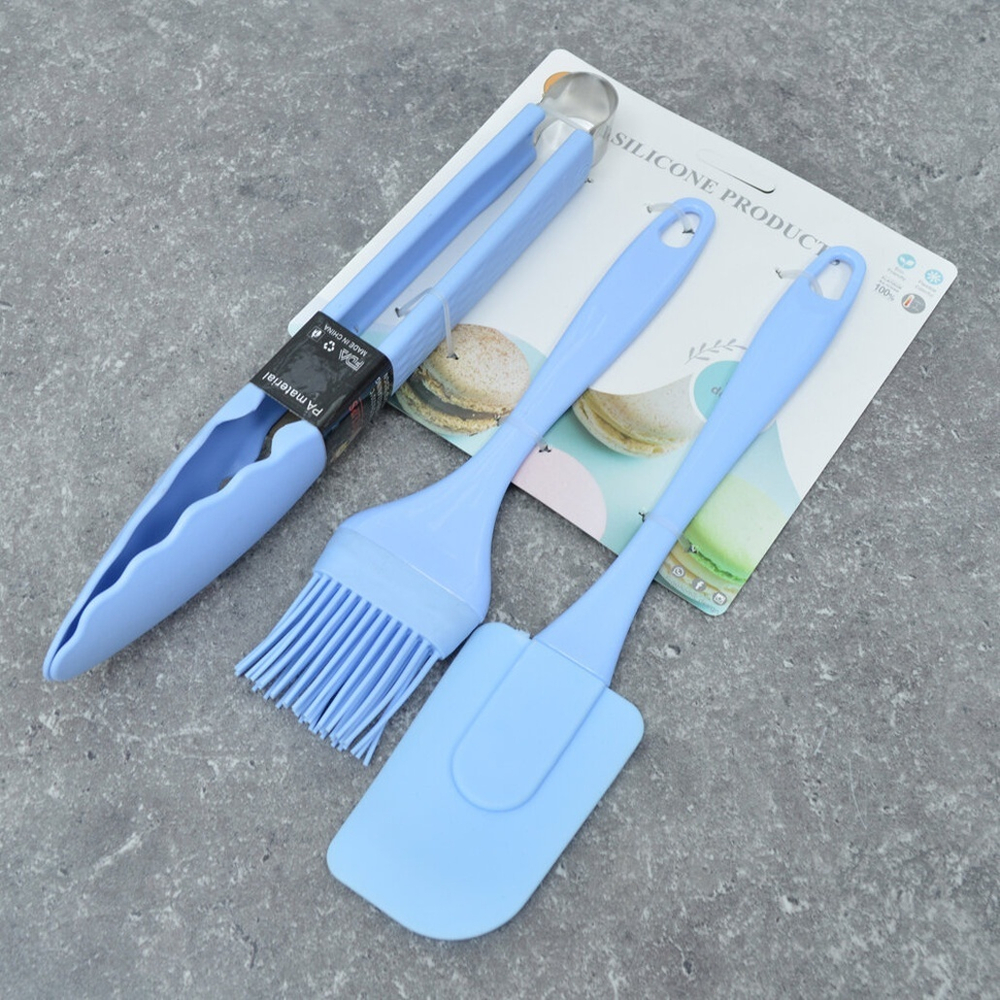 Набор кухонных принадлежностей силиконовый: лопатка+щипцы+кисточка, 24*5см/20.5*4.9см/25*5см, NNATA2