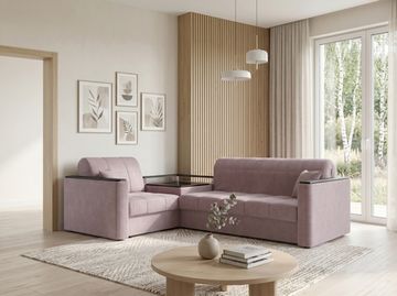 Диван угловой с Баром Неаполь 1,8 - Velutto 22 коричневый/ коричневая накладка