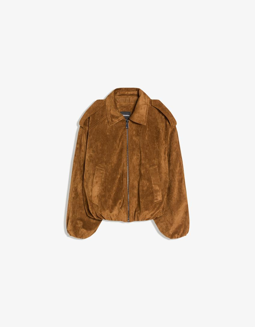 BERSHKA Бомбер из искусственной замши, цвет верблюжьей шерсти
