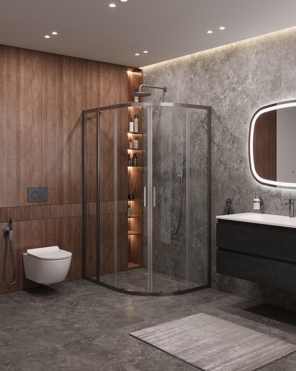 Душевой уголок Cezares MOLVENO-RH-2-110/90-C-GM-IV, 110х90х195, профиль оружейная сталь, прозрачное стекло