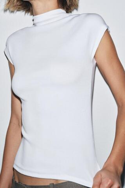 ZARA ТОП С ВЫСОКИМ ВОРОТНИКОМ, БЕЛЫЙ