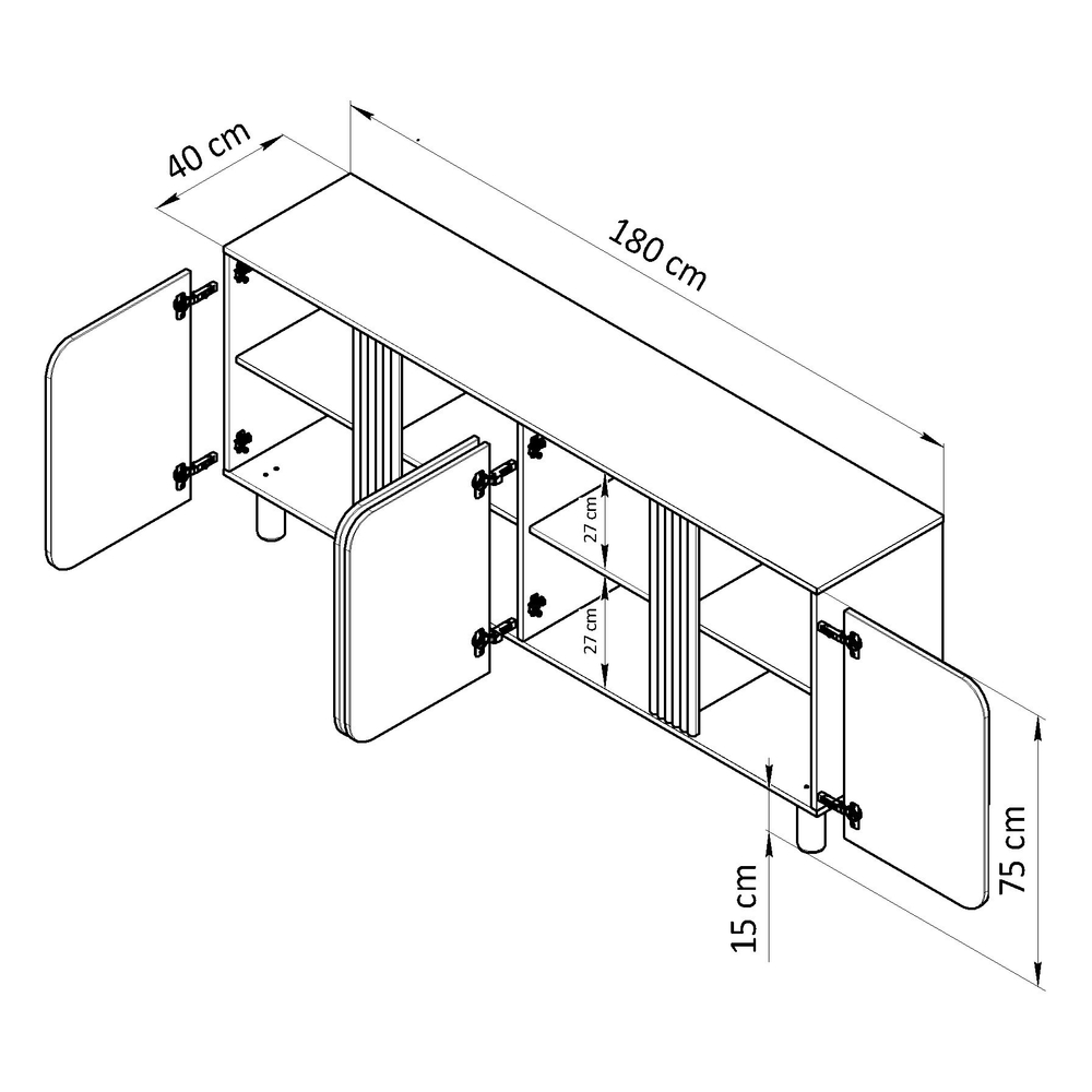 Тумба, 180х40х75, Ола, напольная, под телевизор, комод, белый / дуб шамони, Dipriz