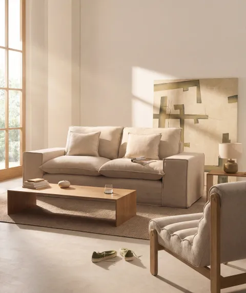 Двухместный диван Anarela 240 см, бежевый лен со съемным чехлом