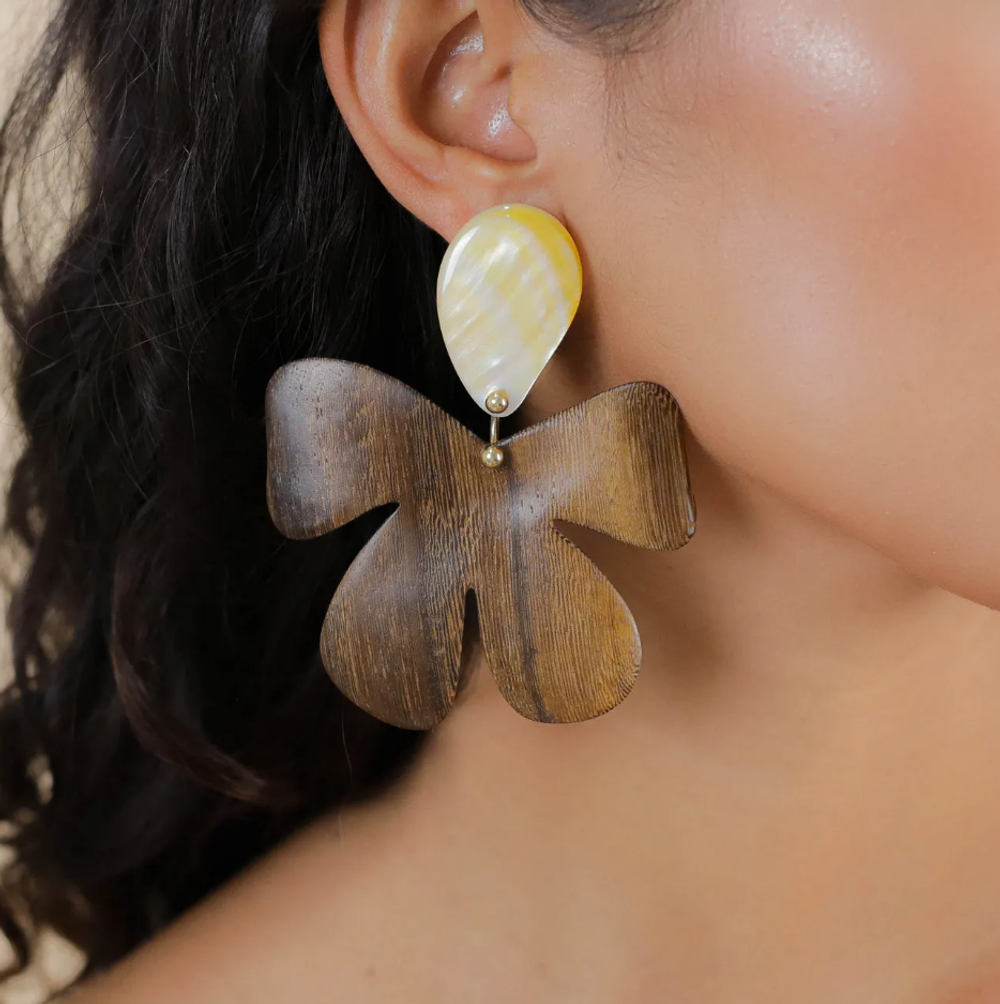 Серьги Nature Bijoux, Fioria, с деревом роблес и перламутром, NB26.1-12-90490 (коричневый)