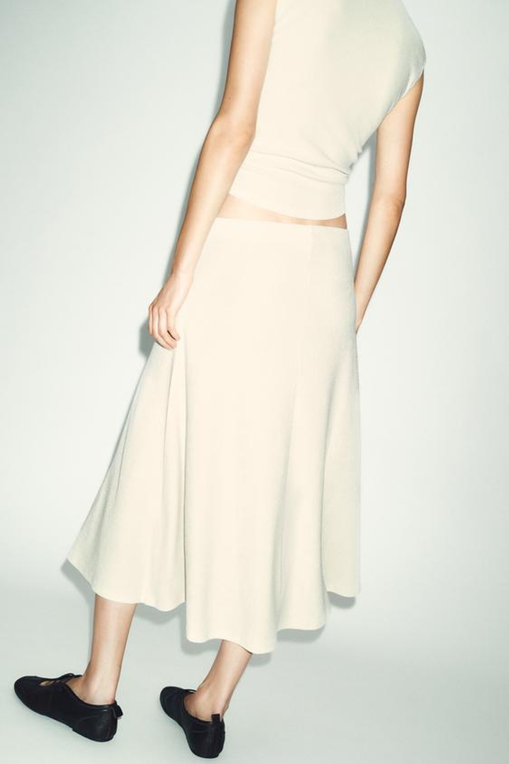 ZARA ЮБКА ИЗ МЯГКОЙ ТКАНИ, ЖЕЛТОВАТО-БЕЛЫЙ