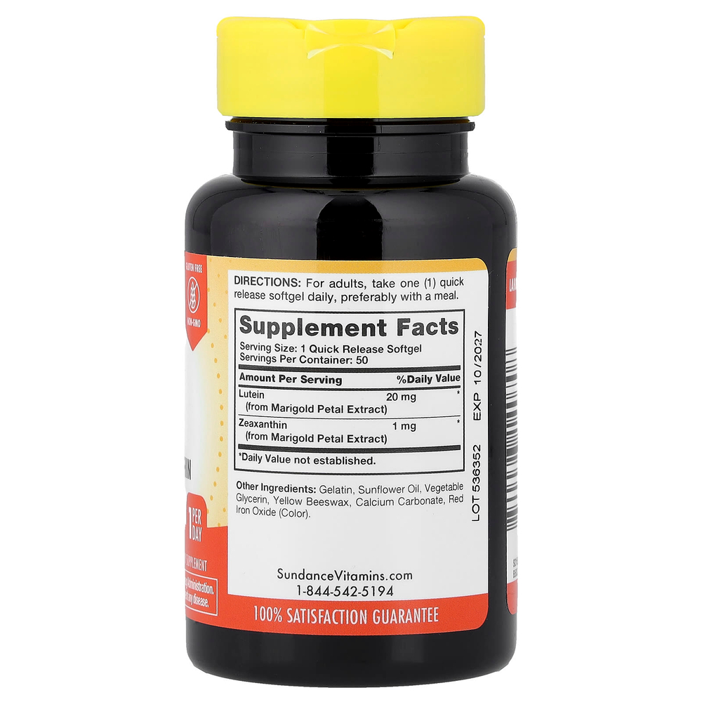 Sundance Vitamins, лютеин и зеаксантин для здоровья глаз, 50 капсул быстрого высвобождения