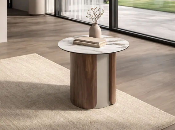 Приставной столик 2166 из керамики с мраморной отделкой, стали и ореха