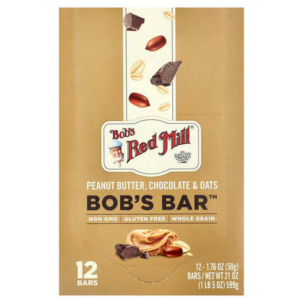 Bob's Red Mill, Bob's Bar™, арахисовая паста, шоколад и овсяные хлопья, 12 батончиков по 50 г (1,76 унции)