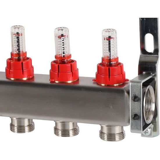 Коллектор Rommer 1"x3/4" на 7 контуров с расходомерами (нерж. сталь) RMS-1200-000007