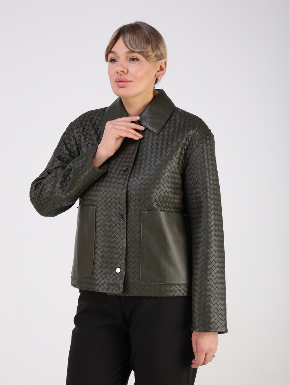 Кожаная куртка демисезонная вязанная