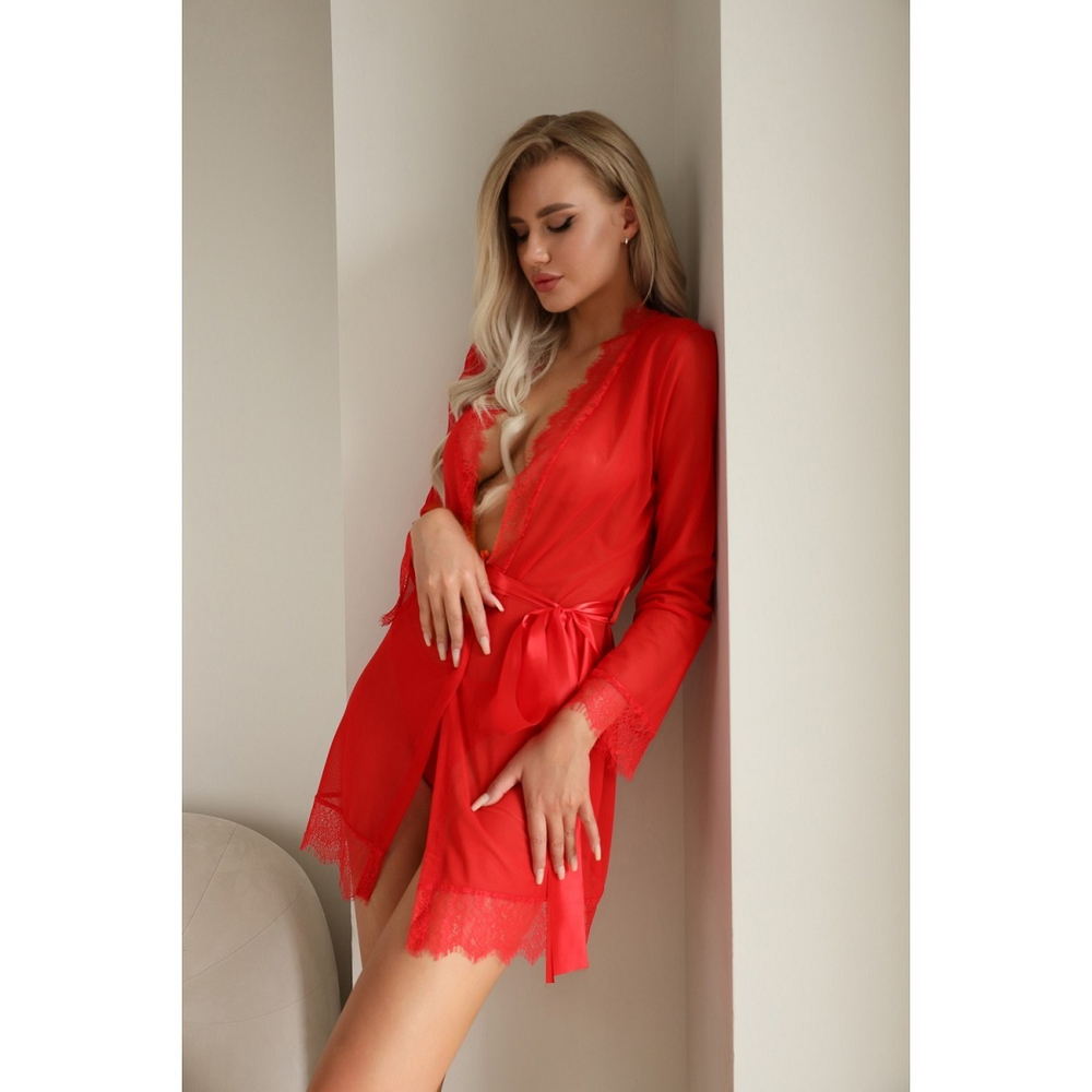 Пеньюар с кружевом и поясом Le Frivole красный L/XL