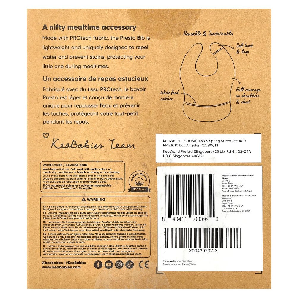 KeaBabies, Водонепроницаемые нагрудники Presto, для детей 6–36 месяцев, шифер, 3 шт. В упаковке