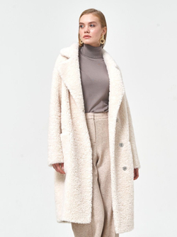 Шуба женская из шерсти мериноса чебурашка тедди, белая, SilverFox