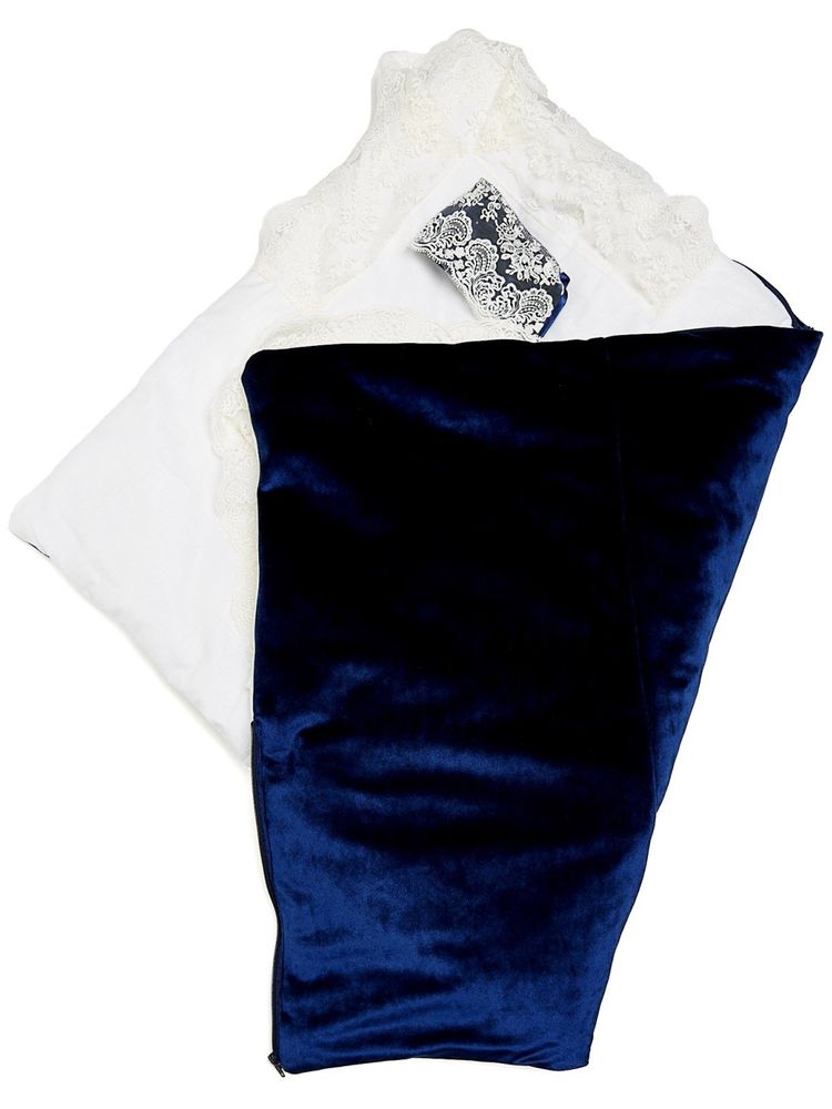 Зимний синий конверт-одеяло на выписку &quot;Блюмарим&quot; с кружевом