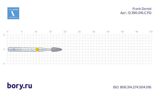Бор алмазный желтый Frank Dental типа FG - D.390.016.C.FG