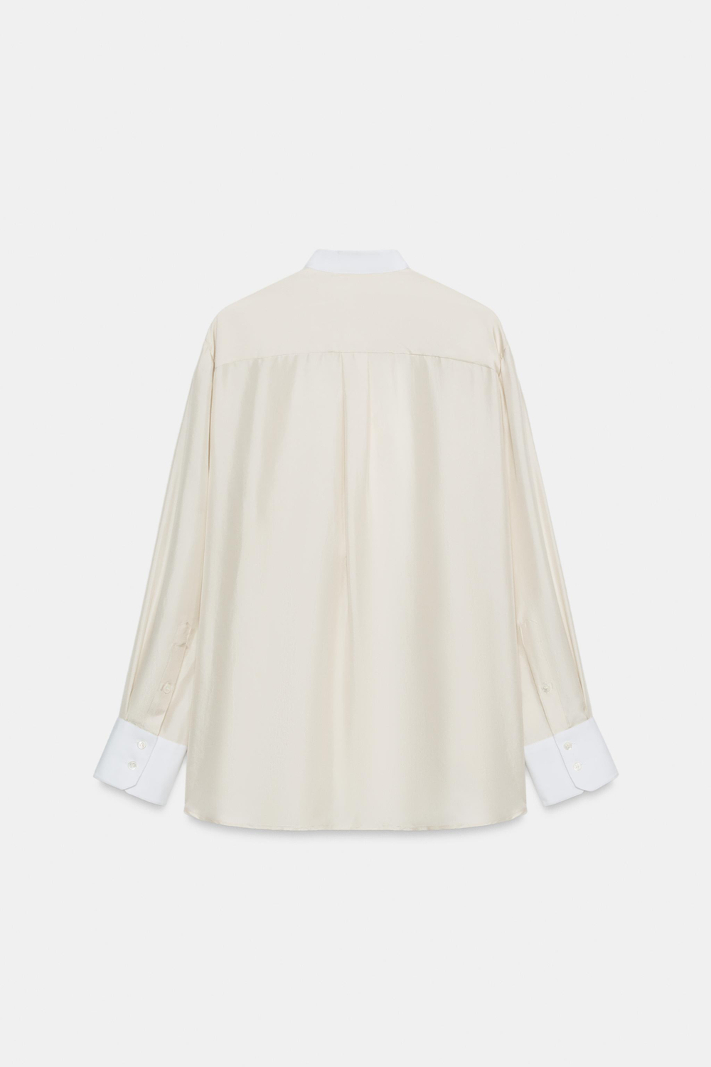 ZARA РУБАШКА С НАГРУДНИКОМ ИЗ 100% ШЕЛКА — ZW COLLECTION, ЦВЕТ СЛОНОВОЙ КОСТИ