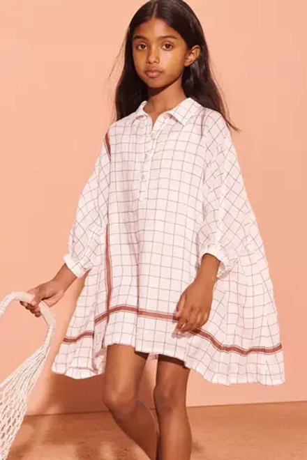 ZARA ПЛАТЬЕ В КЛЕТКУ, БЕЛЫЙ/КАШТАНОВЫЙ
