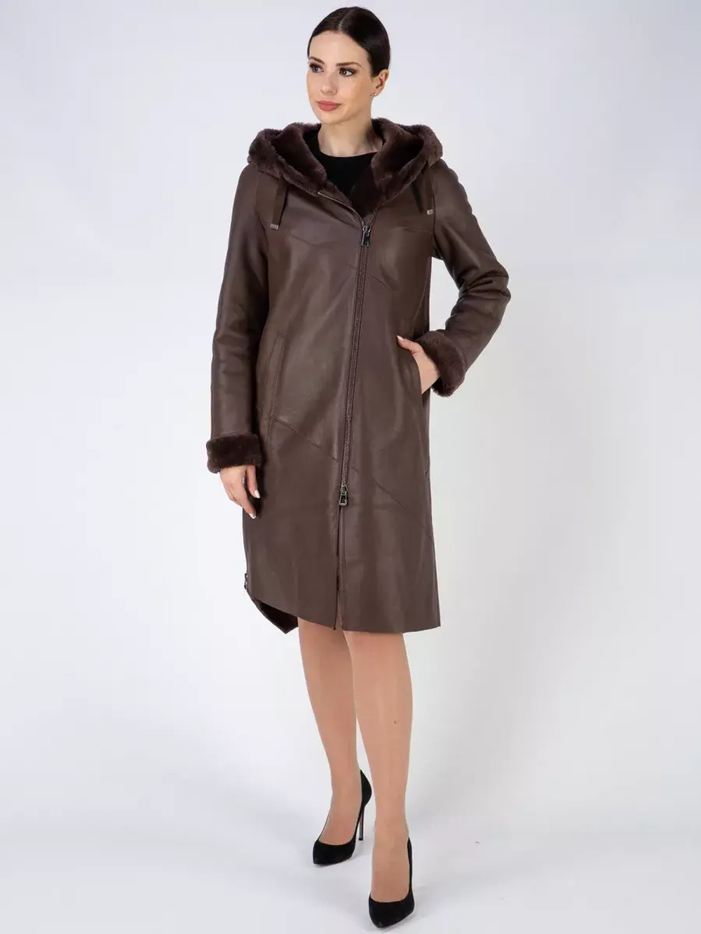 Дубленка зима натуральная удлиненная с капюшоном