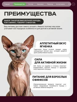 Корм сухой для кошек породы Сфинкс, с ягненком, 400 гр, QUATTRO