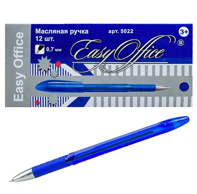 Ручка масляная 0.7мм. синяя, резиновый грип 5022 (Easy Office)