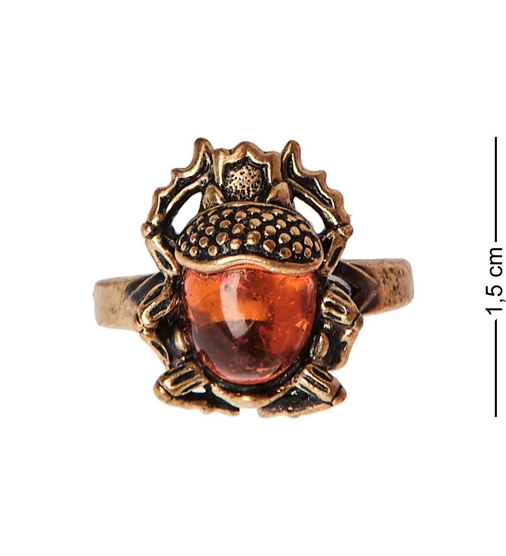 AM-2671 Кольцо «Жук скарабей» (латунь, янтарь)
