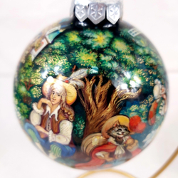 Шар новогодний (круговая роспись Палех) "Кот в сапогах" в коробке