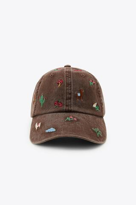 ZARA КЕПКА ИЗ ТВИЛА С ВЫШИВКОЙ, КОРИЧНЕВЫЙ