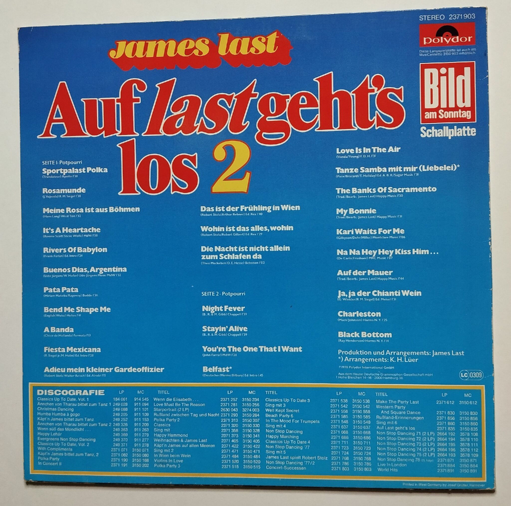 Винтажная виниловая пластинка LP James Last Auf Last Gehts Los 2 (Germany 1978)