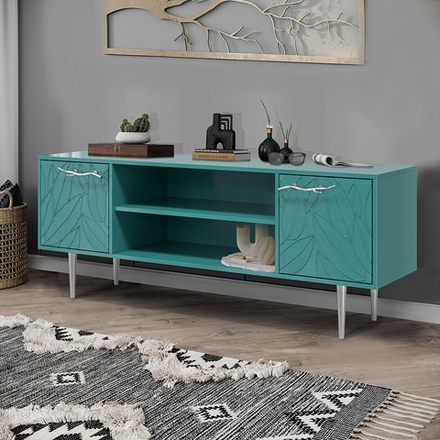 Тумба под ТВ Арт Колор leaves 155см Стайл Сильвер Пастельно-синий