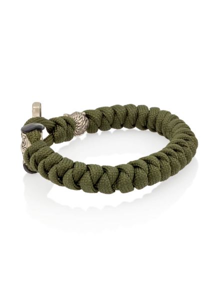 Браслет из зелёного паракорда с шармом Молот тора Bayer и медведем из мельхиора, вид сбоку