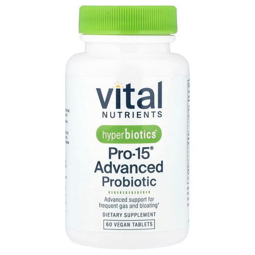Vital Nutrients, Hyperbiotics®, улучшенный пробиотик Pro-15®, 60 веганских таблеток