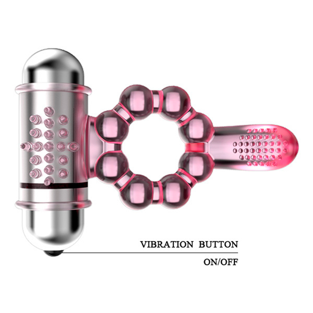 Розовое эрекционное кольцо 3,7см с вибростимуляцией клитора Baile Pleasure Tongue Ring BI-014075