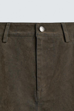 ZARA ВЕЛЮРОВЫЕ БРЮКИ СВОБОДНОГО КРОЯ, ХАКИ