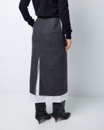 Юбка из тонкой шерсти с подъюбником из хлопка елочка серый/белый