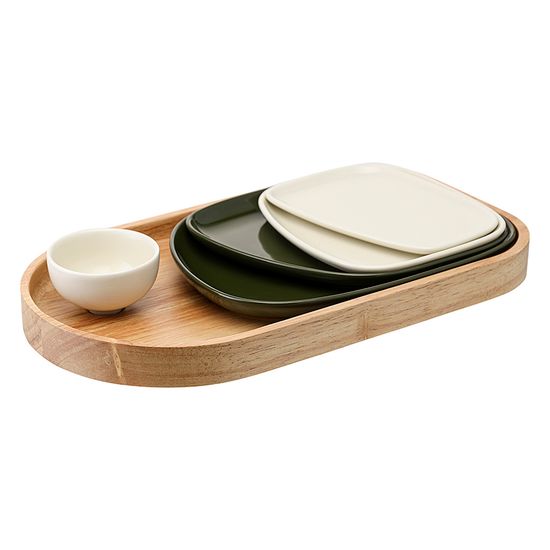 Набор из 5-ти сервировочных тарелок на деревянном подносе sorrento