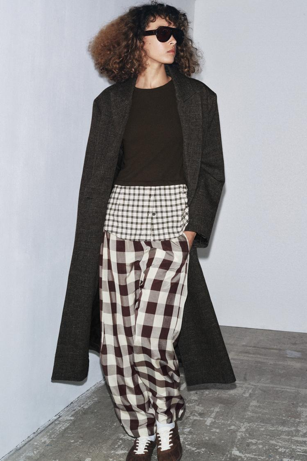 ZARA КОМБИНИРОВАННАЯ ФУТБОЛКА В КЛЕТКУ, КОРИЧНЕВЫЙ