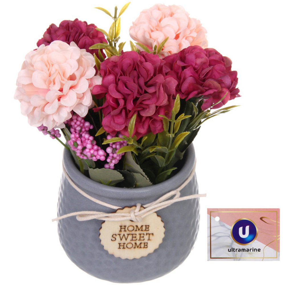 Цветочная композиция «Гортензия» 14*19см лиловая в керамическом горшке HL-08