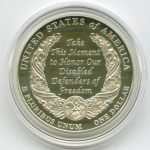 1 доллар 2010 (W). США. Инвалиды войны. Серебро PROOF в родной коробке с сертификатом