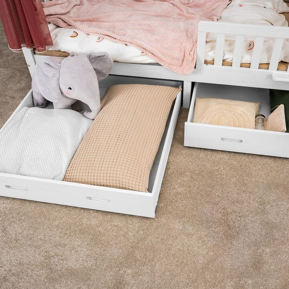 Комплект ящиков (2 шт.) для односпальной кровати домика Альков 90х200 из массива сосны, белый