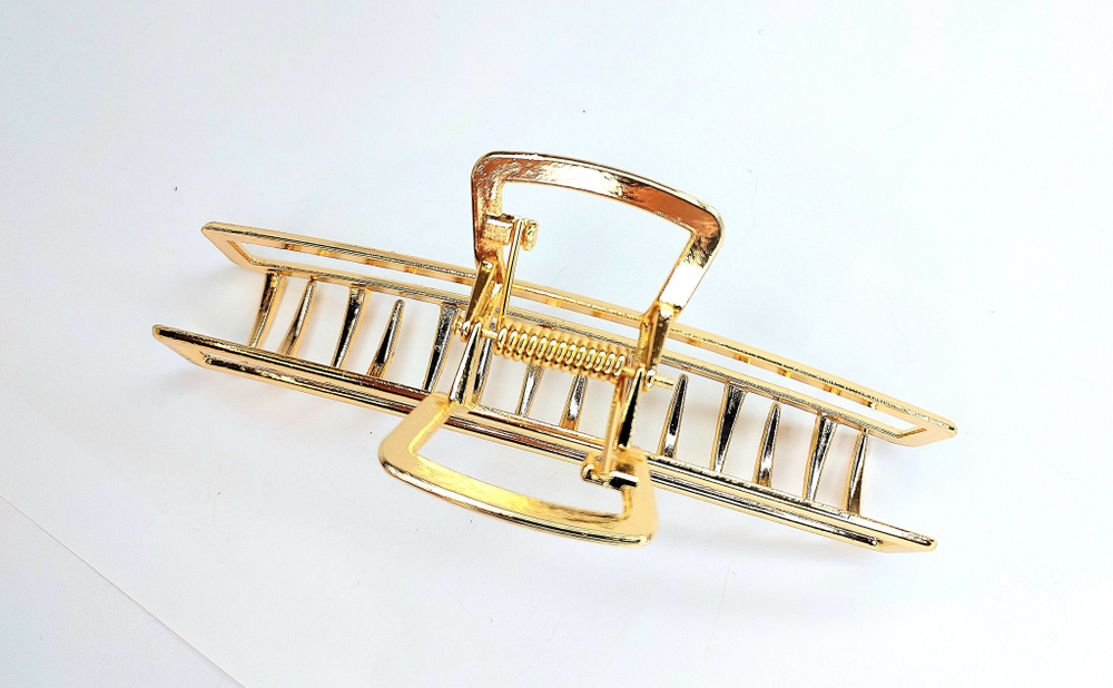 Заколка-краб для волос. 11 см. Металл. Цвет Золото. Усиленная