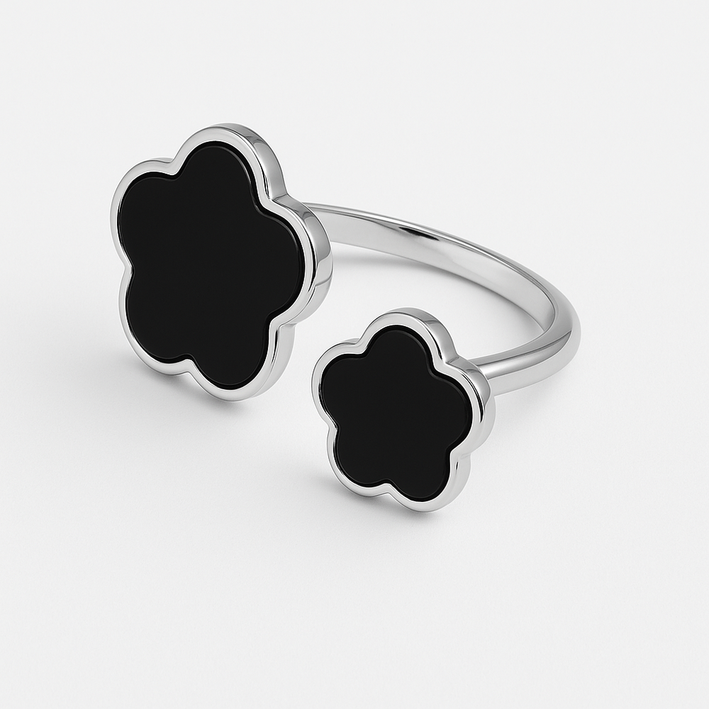 Кольцо Цветок двойной с ониксом