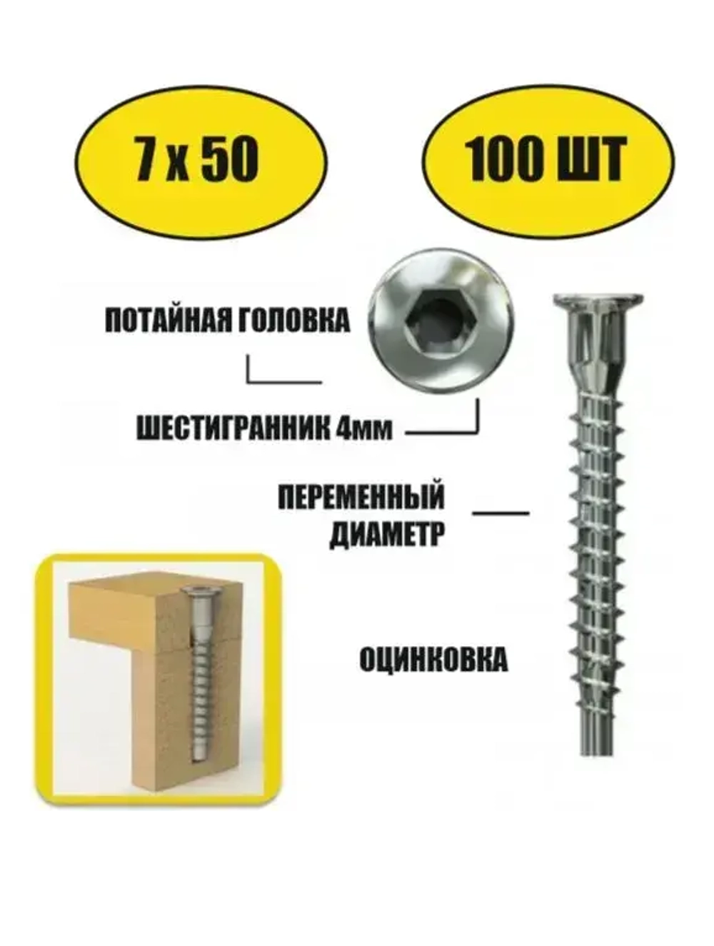 Евровинт 7х50 мебельный 100шт