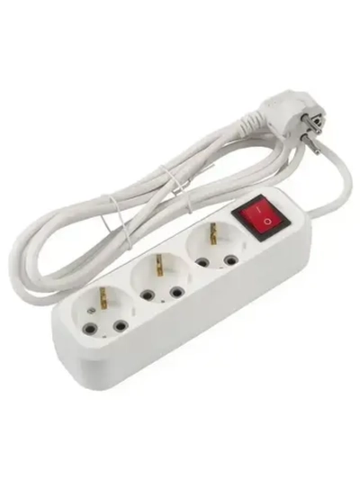 Сетевой бытовой удлинитель с заземлением и выключателем на 3 розетки кабель 1.5м, 16А, сечение кабеля 3x1мм , IP20 пластик АВS, цвет белый, Напрямую у производителя