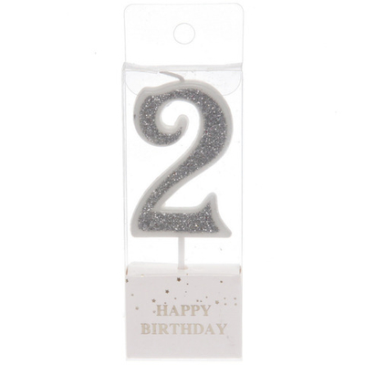Свеча для торта Цифра Иллюзия «2» 9.5 см, серебро