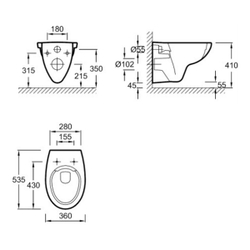 Унитаз подвесной Jacob Delafon Patio Rimless EDV102-00 безободковый схема