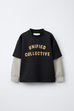 ZARA ТОЛСТОВКА С ДВОЙНЫМИ РУКАВАМИ В СТИЛЕ ПРЕППИ, ТЕМНЫЙ АНТРАЦИТ