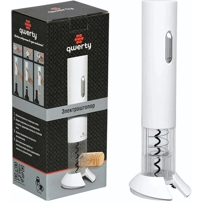 QWERTY Электроштопор, пластик, 4,5х23,4 см, на батарейках 4хАА (в комплект не входят), белый /30/15