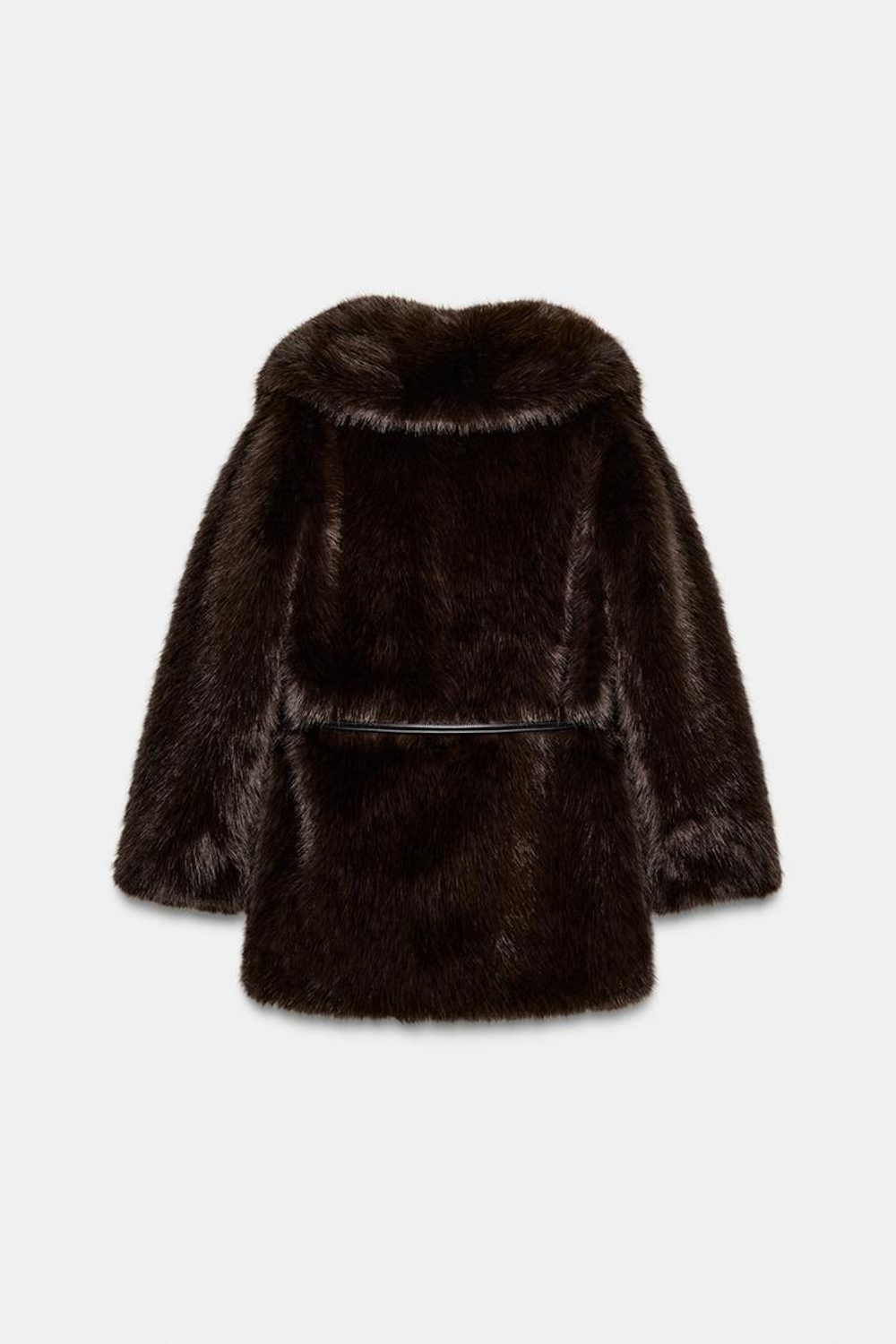 ZARA ШУБА ИЗ ИСКУССТВЕННОГО МЕХА С ПОЯСОМ, КОРИЧНЕВЫЙ