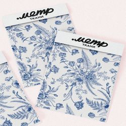 Ткань флис синие листья и цветы