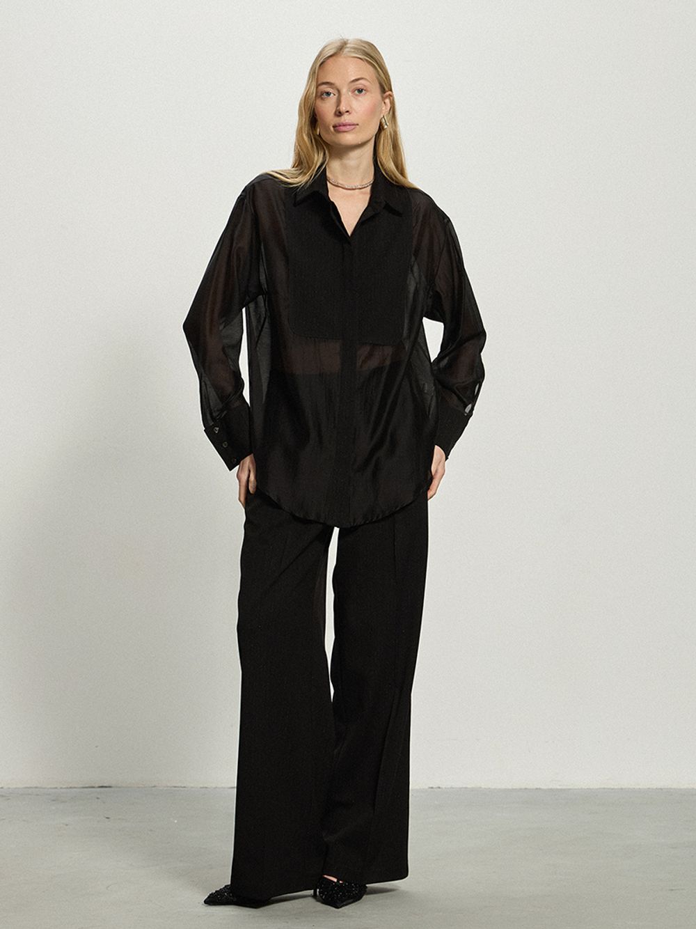 Брюки Палаццо на молнии черные люрекс вискоза